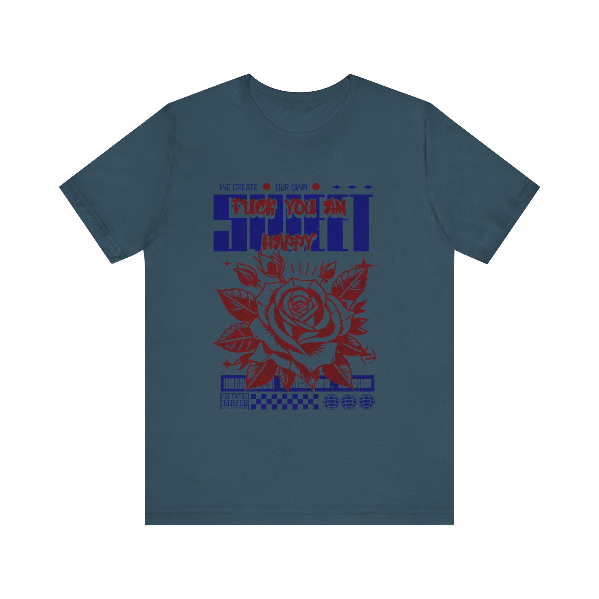 Rose Graphic Tee - 'Fuck You I'm Happy' - Unisex Jersey Short Sleeve T-shirt, Casual Wear, Gift for Friends, Everyday Fashion, [...]
