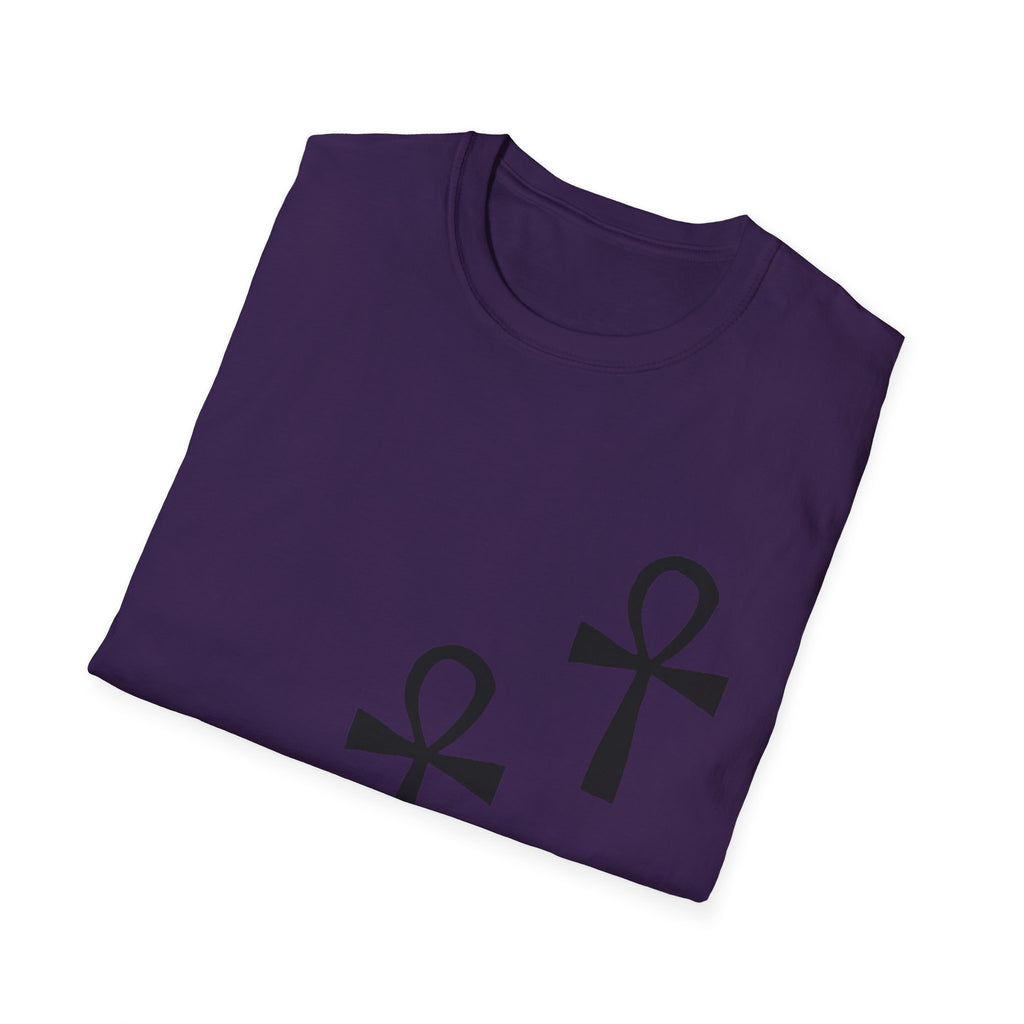 Ankh Symbol Unisex Softstyle T-Shirt, Bohemian Style Tee, Egyptian Themed Apparel, Gift for Spiritual Seekers, Everyday Wear