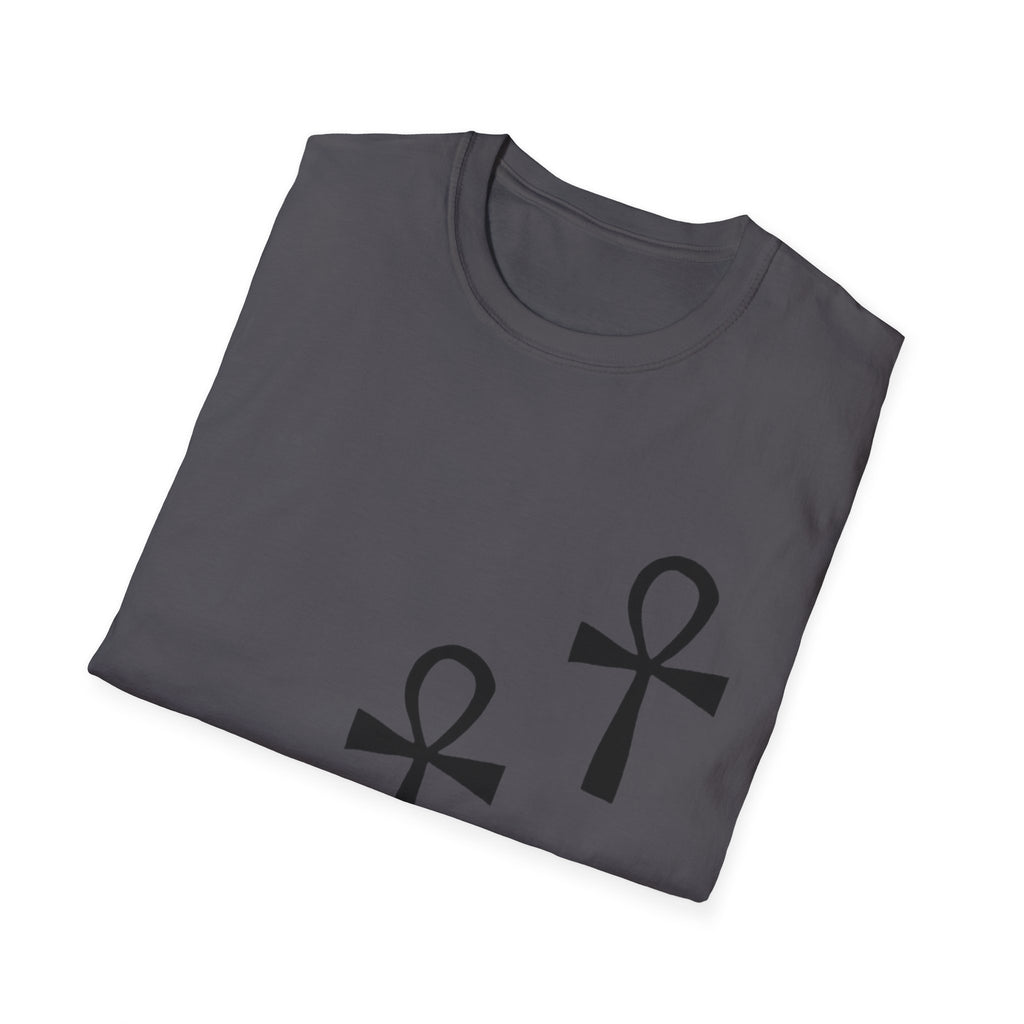 Ankh Symbol Unisex Softstyle T-Shirt, Bohemian Style Tee, Egyptian Themed Apparel, Gift for Spiritual Seekers, Everyday Wear