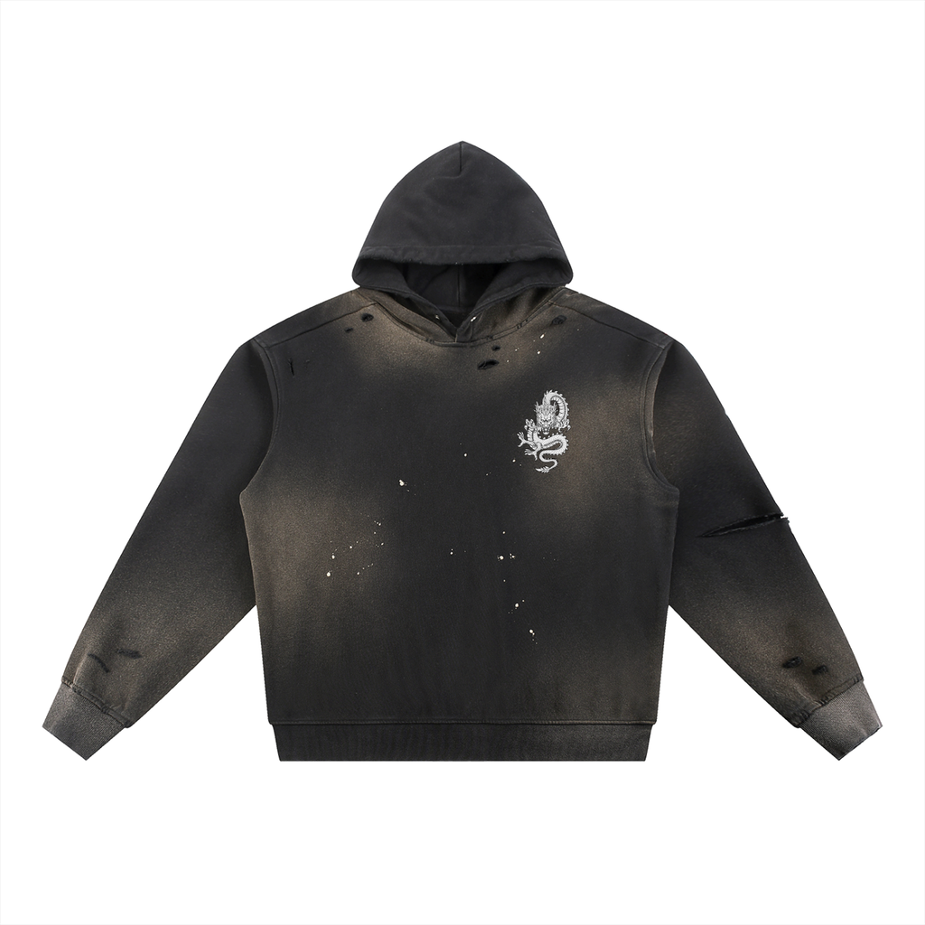 Dragon Unisex Sun Fade Frayed Fleece Hoodie