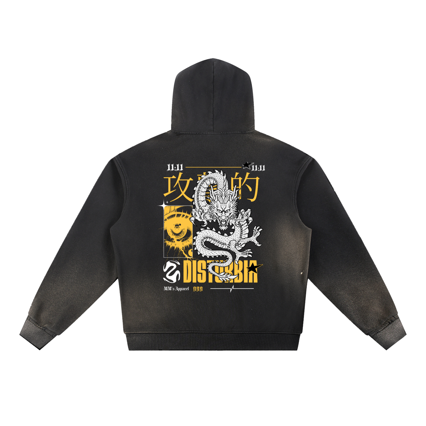 Dragon Unisex Sun Fade Frayed Fleece Hoodie
