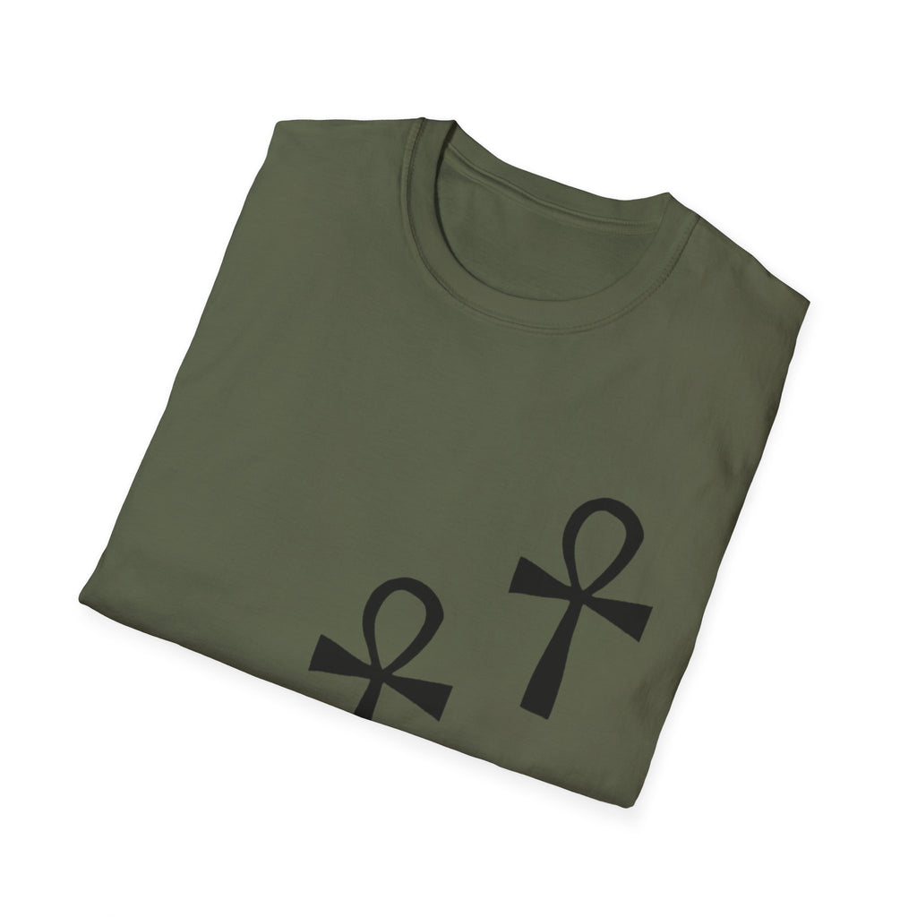 Ankh Symbol Unisex Softstyle T-Shirt, Bohemian Style Tee, Egyptian Themed Apparel, Gift for Spiritual Seekers, Everyday Wear