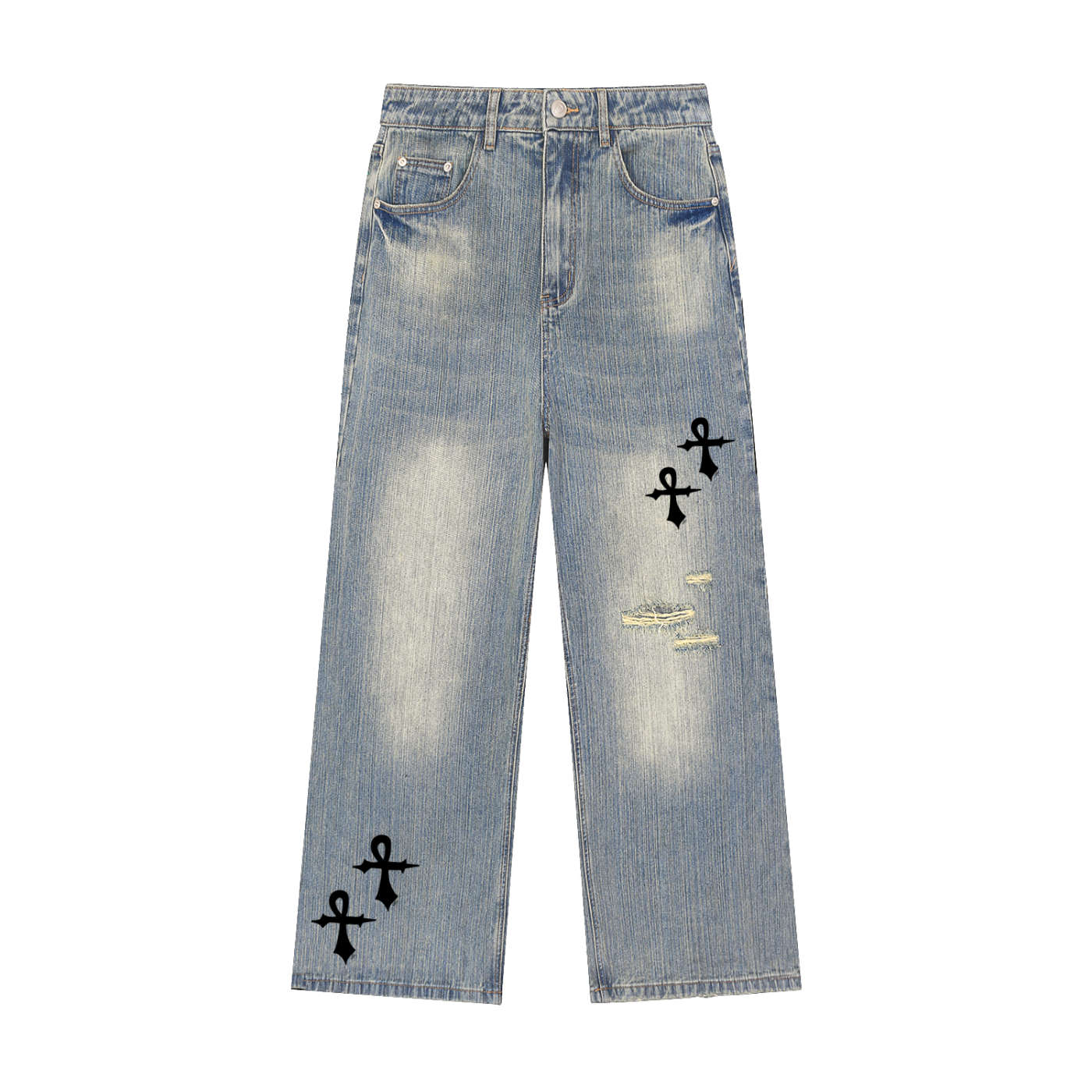 Vintage Wash Distressed Denim Jeans